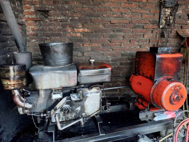 dirty old diesel engine with oil stains