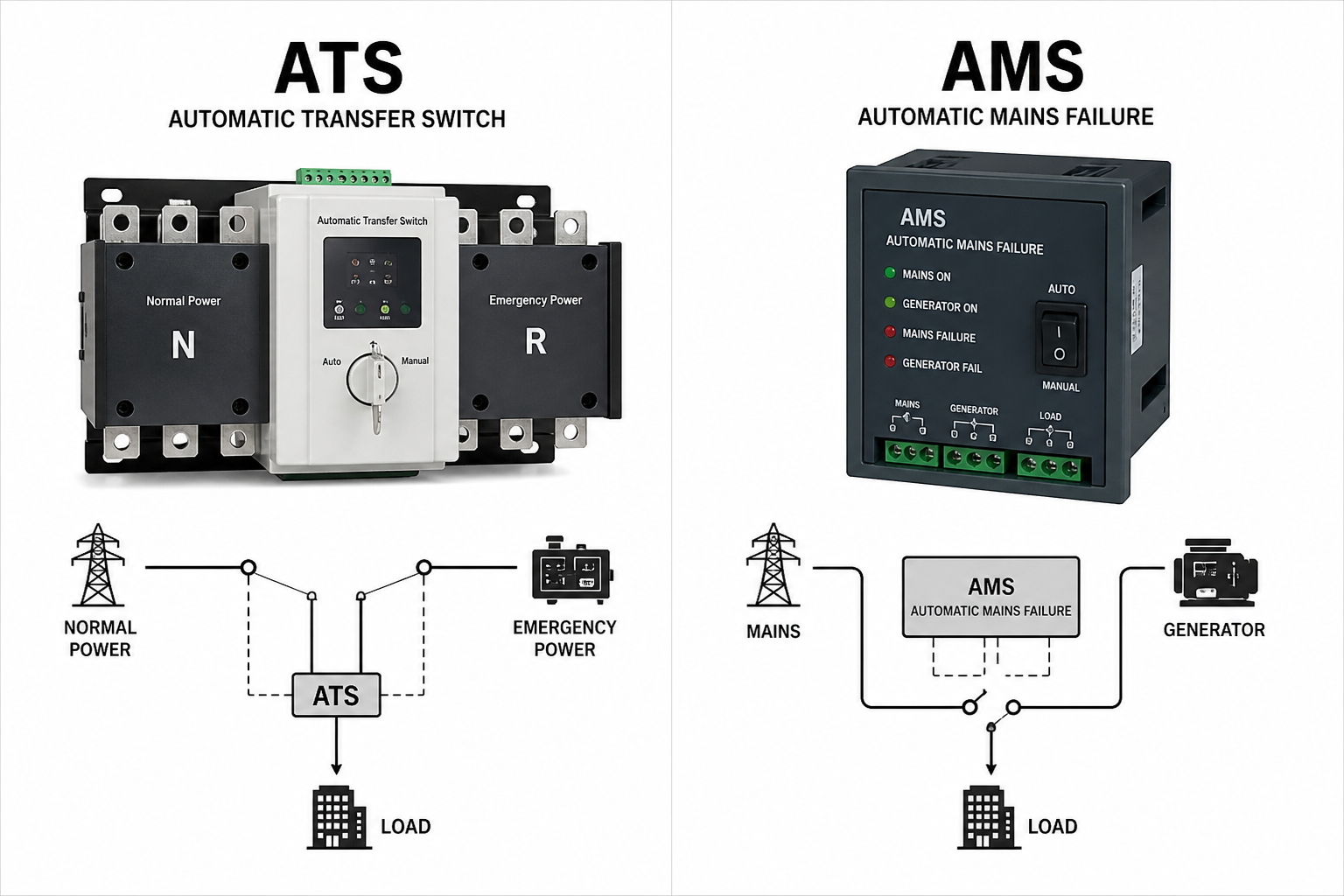 Perbedaan ATS dan AMF pada Sistem Panel Genset Otomatis